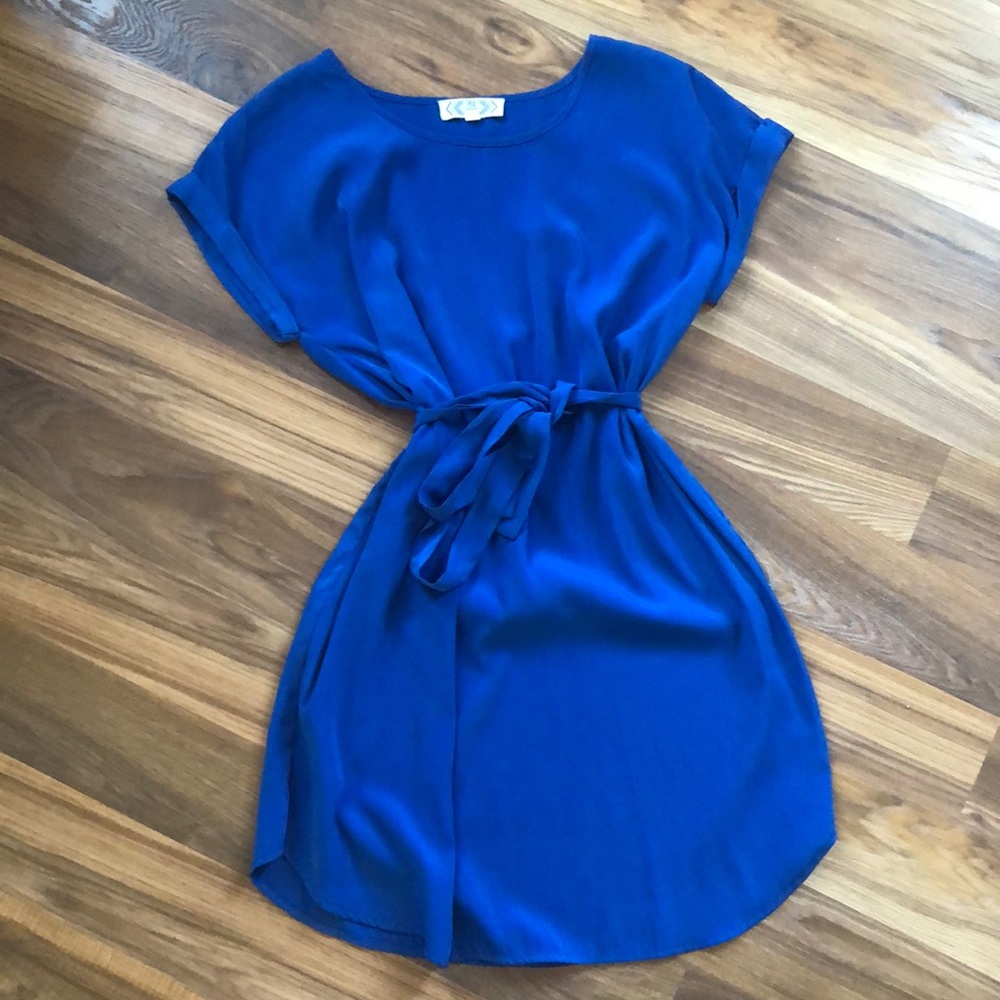 Pink Rose Royal Blue Tie Waisted Dress Size M